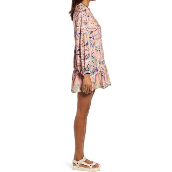 Open Edit Womens Long Sleeve Tiered Babydoll Dress Abstract Graphic Print size L - Picture 3 of 16